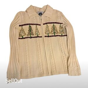 Vintage Storybook Knits XS Christmas Tree Zip-Up Cardigan Sweater Multicolor